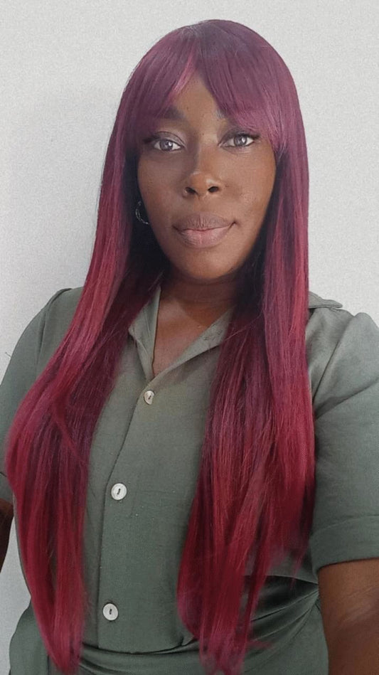 Peruca Wig Lauane Longa Lisa com Franja Cor T1B/118 Vinho